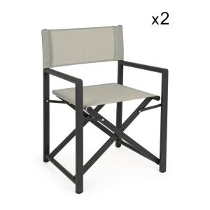 Set de 2 chaises de direction en textilène gris et aluminiu…