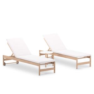 Set de 2 chaises longues en bois avec coussin et table D50