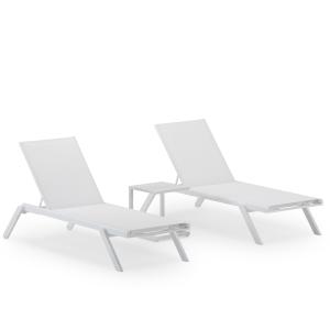 Set de 2 chaises longues et table d'appoint en aluminium bl…