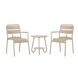 Set de 2 chaises   table d'appoint en métal beige