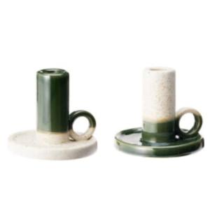 Set de 2 chandeliers en céramique blanc et vert 9cm