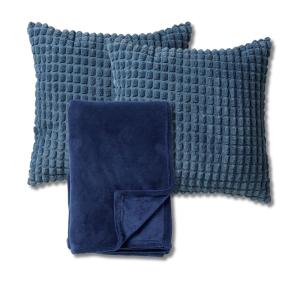 Set de 2 coussins avec plaid 45x45cm blue