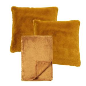 Set de 2 coussins avec plaid 45x45cm jaune