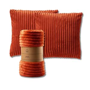Set de 2 coussins avec plaid 45x45cm orange