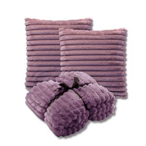 Set de 2 coussins avec plaid 45x45cm violet