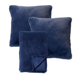 Set de 2 coussins avec plaid Bleu