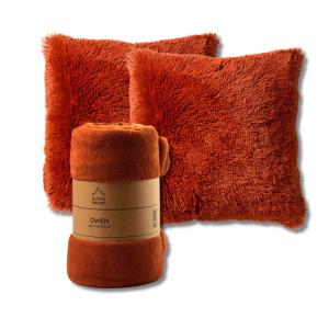 Set de 2 coussins avec plaid orange