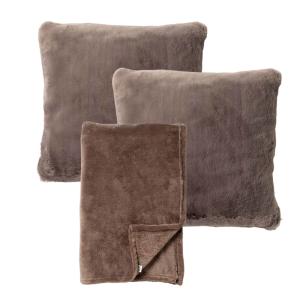 Set de 2 coussins avec plaid taupe