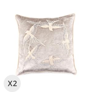 Set de 2 coussins en velours oiseaux 45 x 45 cm