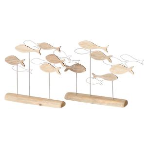 Set de 2 décorations à poser bois et métal banc poissons 36…