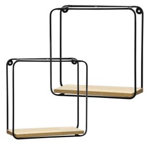 Set de 2 étagères murales en métal noir et bois 21x10x21cm…