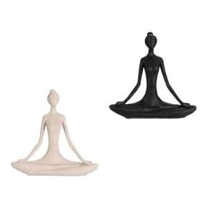Set de 2 figurines femmes yoga en résine beige et noir 19x5…