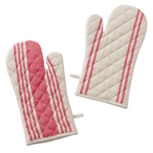 Set de 2 gants de cuisine beige et rouge en coton