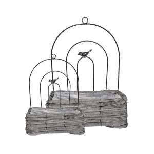 Set de 2 jardinières en osier gris Ht.31 40 cm