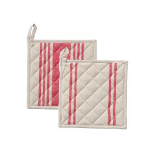 Set de 2 maniques de cuisine beige et rouge en coton