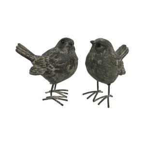 Set de 2 oiseaux en résine gris 8.5 x 8.5 x 5.5 cm