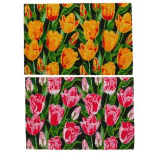 Set de 2 paillassons coco multicolores tulipes 60x40cm