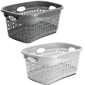 Set de 2 paniers buanderie plastique blanc, gris 60L