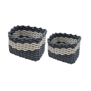 Set de 2 paniers rectangulaires en corde tressée gris et bl…