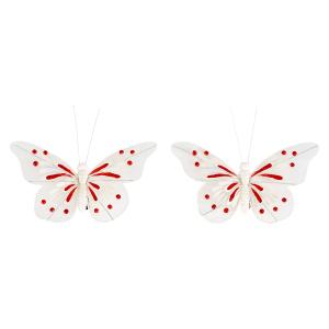 Set de 2 papillons à clipser blancs et rouges H12