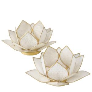 Set de 2 photophores métal doré et nacre nénuphar blanc 15x…