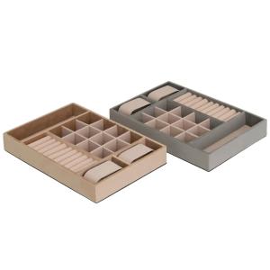 Set de 2 plateaux à bijoux velours beige et gris 30x20x4cm