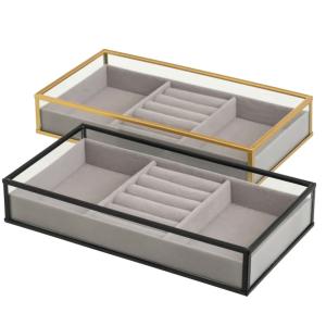 Set de 2 plateaux à bijoux verre et métal noir et doré 23x1…