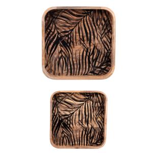 Set de 2 plateaux carrés   35/40cm marron en bois