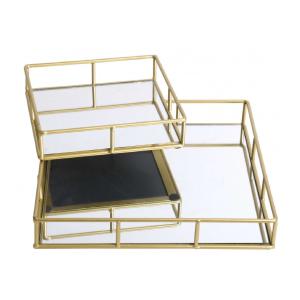 Set de 2 plateaux en métal doré et miroir carrés 30x30x5cm…