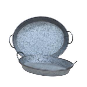 Set de 2 plateaux ovales en métal gris L.44 48.5 cm