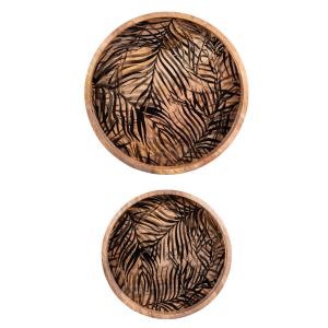 Set de 2 plateaux ronds   35/40cm marron en bois