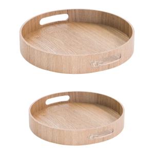 Set de 2 plateaux ronds 35.5 cm et 40,5 cm   en bois marrons
