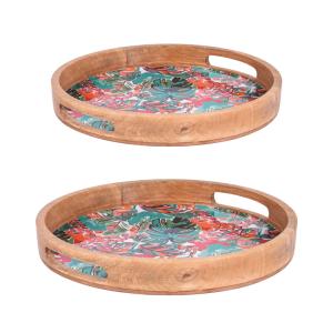 Set de 2 plateaux ronds   35 et 40 cm multicolores en bois