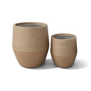 Set de 2 pots ronds bas en fibre d'argile marron 35/49cm