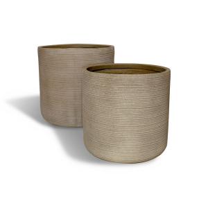 Set de 2 pots ronds en terre d'argile taupe Ø38/45cm