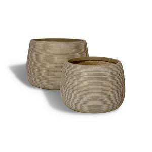 Set de 2 pots ronds en terre d'argile taupe Ø39/53cm