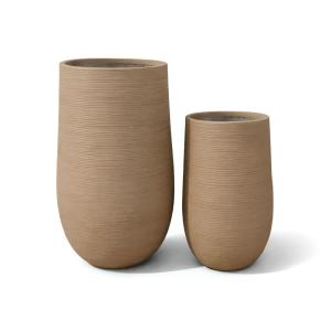 Set de 2 pots ronds hauts en fibre d'argile marron 55/75cm