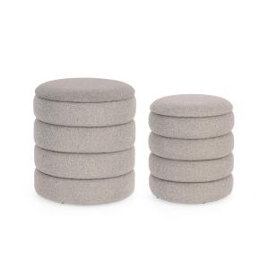 Set de 2 poufs contemporains ronds en tissu bouclette gris
