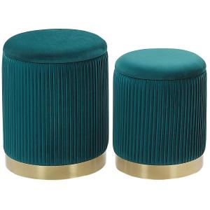 Set de 2 poufs en velours bleu paon avec rangement H40 cm e…