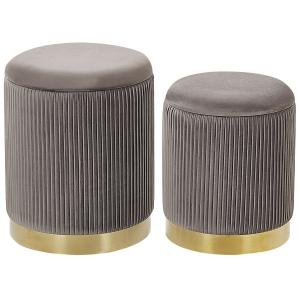 Set de 2 poufs en velours gris avec rangement H40 cm et H36…