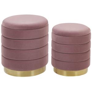 Set de 2 poufs en velours rose 40x40 cm et. 33x33 cm