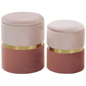 Set de 2 poufs en velours rose avec rangement H40 cm et H36…