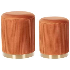 Set de 2 poufs orange velours 35 x 44cm et. 31 x 39cm