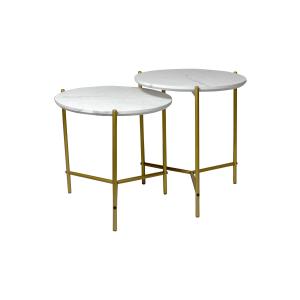 Set de 2 tables basses effet marbre et pieds en métal