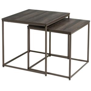 Set de 2 tables basses gigognes bois et métal gris 50x50x50…