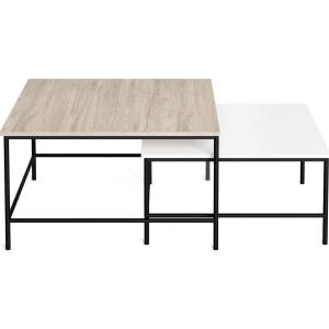 Set de 2 tables basses gigognes carrées effet bois et blanc