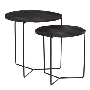 Set de 2 Tables basses rondes gigognes en Manguier noir et…