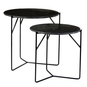 Set de 2 Tables basses rondes gigognes en Marbre noir et mé…