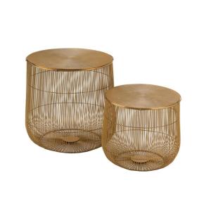 Set de 2 tables basses rondes gigognes panier en métal doré…