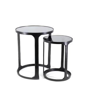 Set de 2 tables d'appoint en aluminium noir et verre Ø 40 c…